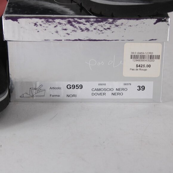 Pas De Rouge Wedge Heels Camoscio Dover Sz 39 Black Suede Leather 2.5" Heel - Picture 14 of 14